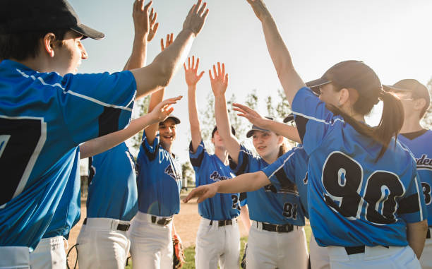 A team of young baseball players together